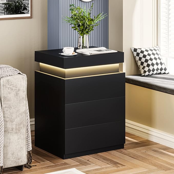 ADORNEVE Nightstand with Charging Station and LED Lights, Night Stand with - Image 7