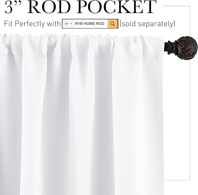 RYB HOME French Door Window Curtain Covering, Rod Pocket Thermal Insulated - Image 2