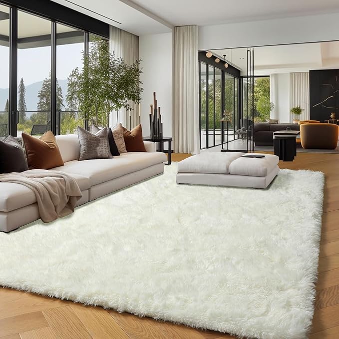 PAGISOFE Fluffy Shag Area Rugs for Bedroom Living Room, Cream White Super Soft - Image 3