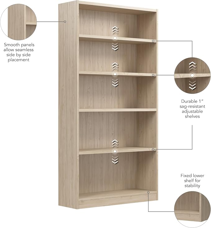 Bush Home Tall 5 Shelf Bookcase, 5 Tier Bookshelf Storage Cabinet - Image 6