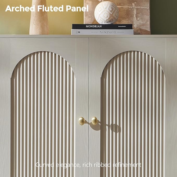 IFBUY Modern Sideboard Buffet Cabinet, 92.63" W Fluted Arched Buffet Cabinet - Image 4