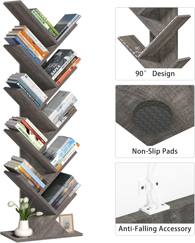 SHEEPAM 10 Tier Tree Book Shelf, Floor Standing Wood Bookshelf - Image 6