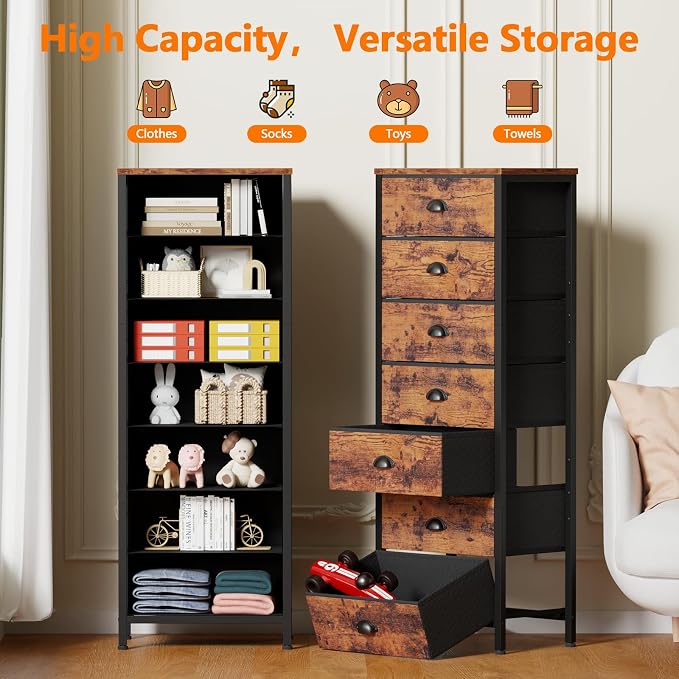 Furnulem Bedroom Dresser with 7 Drawers, Tall Industrial Fabric Chest of Drawers - Image 4