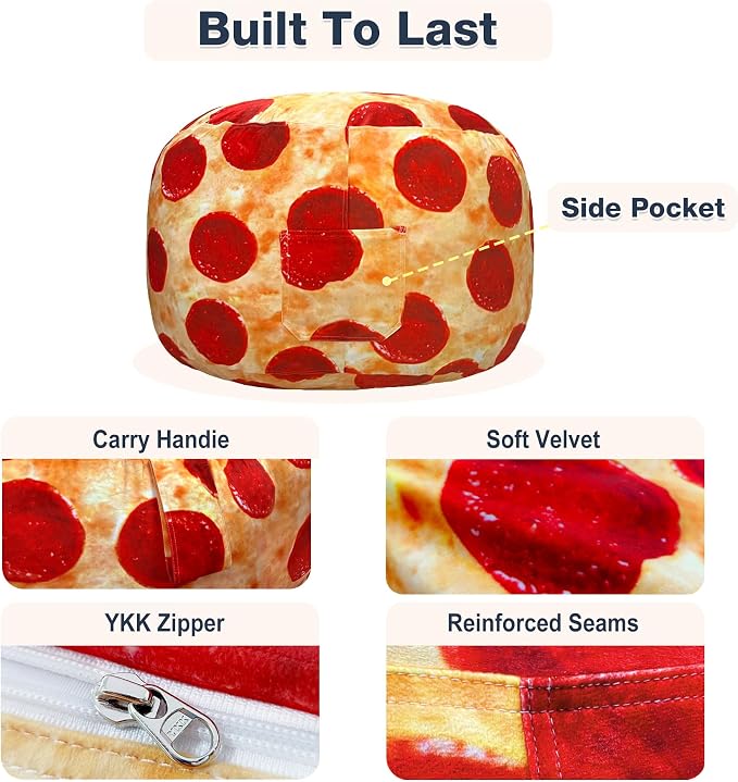 Lukeight Pizza Stuffed Animals Storage Bean Bag Chair Cover - Image 5