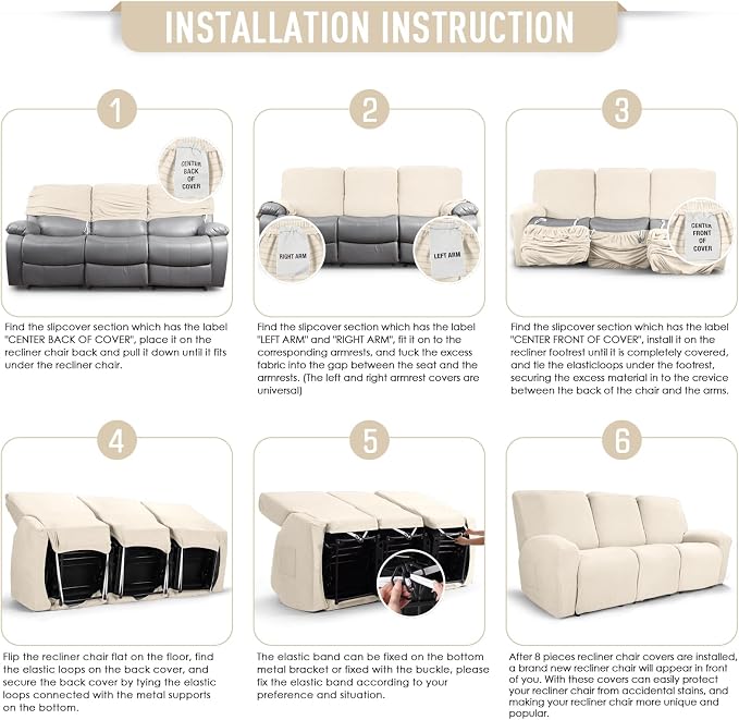 TAOCOCO Recliner Sofa Covers 8-Pieces Stretch Large Couch Covers - Image 7