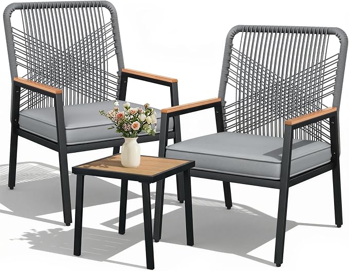 LIFERUN 3-Piece Patio Furniture Set, 2 Outdoor Rattan Chairs by PowerYourEveryWorkout
