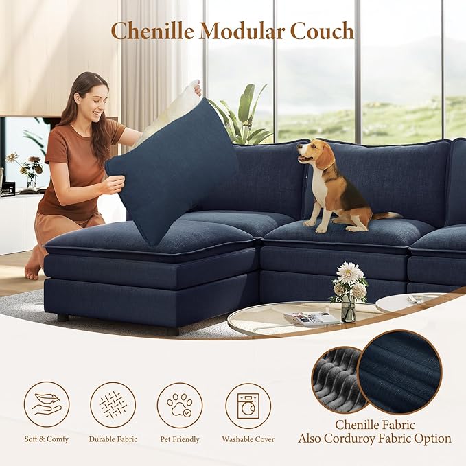 Vesgantti 108" U Shaped Sectional Couch, Deep Seat Cloud Modular Sectional Sofa - Image 6