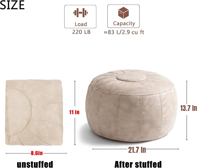 Thgonwid Unstuffed Moroccan Storage Pouf Foot Stool Ottoman Seat Handmade Faux - Image 3