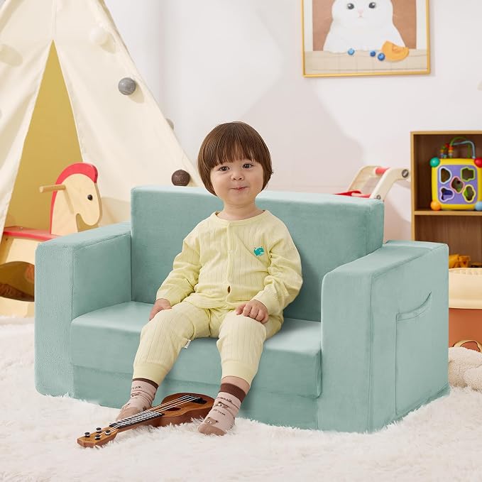Kids Couch, 2-in-1 Toddler Chair Comfy 1-3 Years, Convertible Kids Chair - Image 2