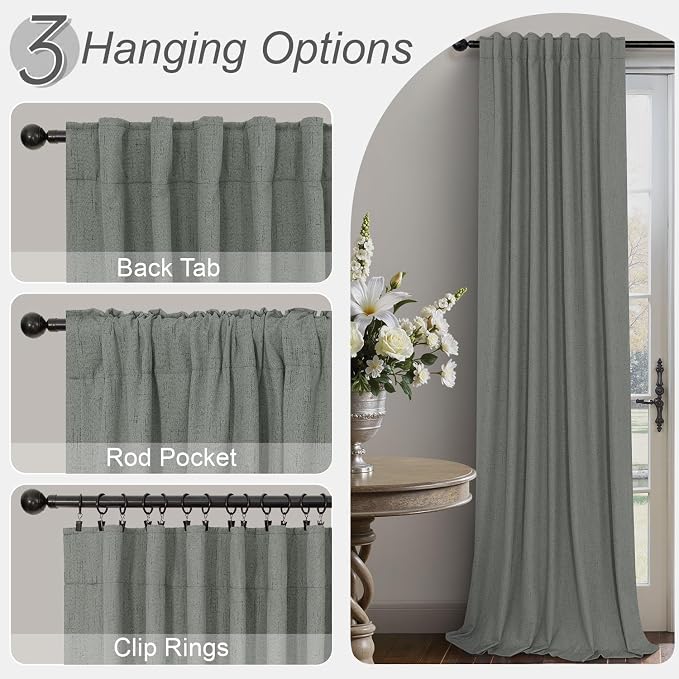 Charcoal Grey Curtains for Bedroom 2 Panel Set 63 Inch Length 100% Blackout - Image 6