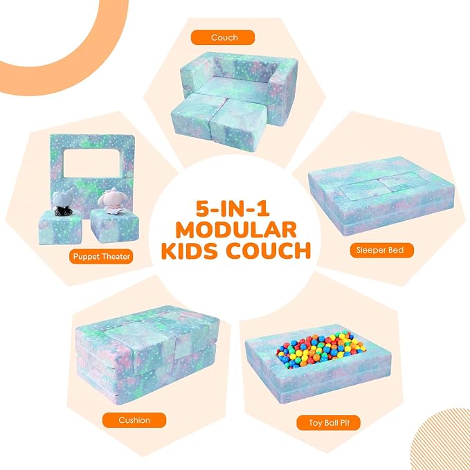 MeMoreCool Kids Sofa Couch, Glow in Dark Couch Sofa, Modular Convertible Kids - Image 4