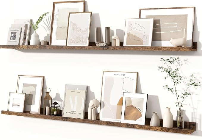 Fun Memories Picture Ledge Shelves Set of 2, 55 Inch Rustic Wall Mounted by FunMemories