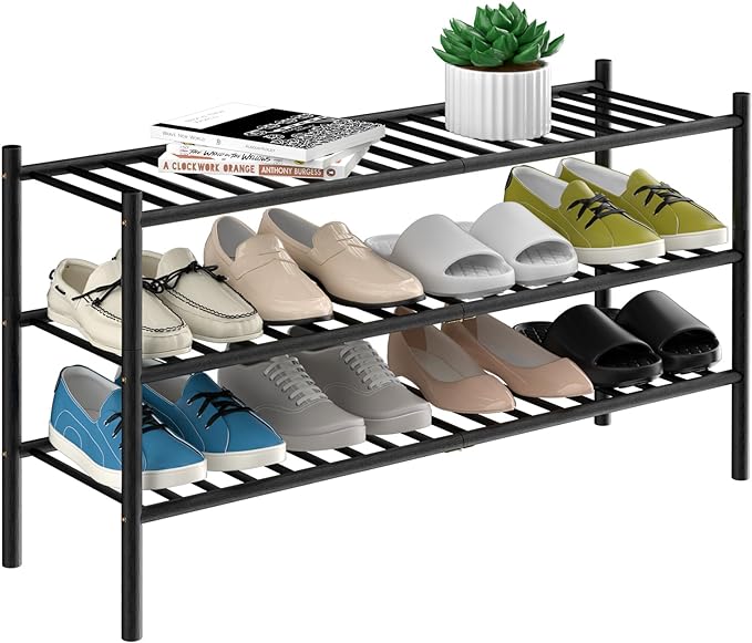 ROMGUAR CRAFT 3-Tier Bamboo Long Shoe Rack, Free Standing Wood Shoe Shelf by ROMGUAR+CRAFT