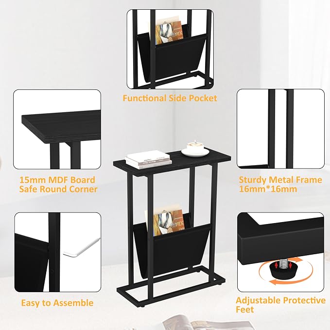 Yusong Narrow Side Table for Small Spaces, Small End Table Set of 2 - Image 6