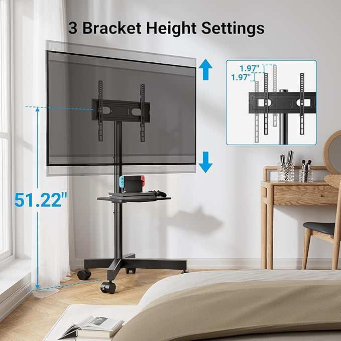 PERLESMITH Rolling TV Stand, Mobile TV Stand - Image 4