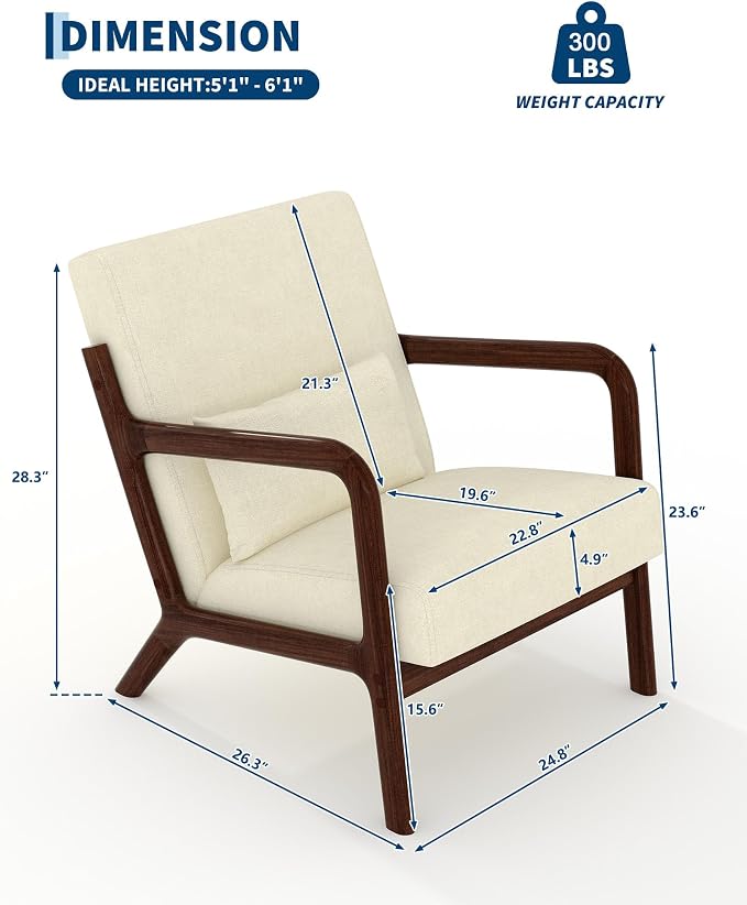 Garvee Mid-Century Chenille Accent Chair Set of 2, Cozy Reading Chair, Modern - Image 2
