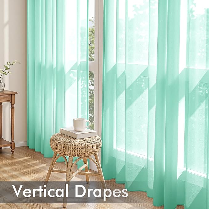 MIULEE Aqua Sheer Curtains 96 Inches Long, 4 Panels Set, Light Filtering Rod - Image 5
