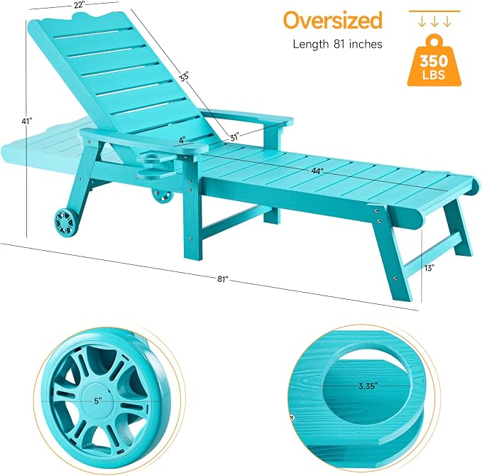 ONBRILL Patio Chaise Lounge Set of 2, Outdoor Lounge Chairs - Image 4