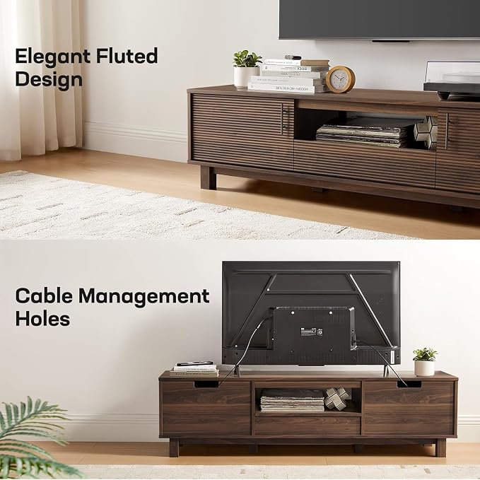 Amada 58" TV Stand for TVs up to 65 Inch, Fluted Entertainment Center - Image 6