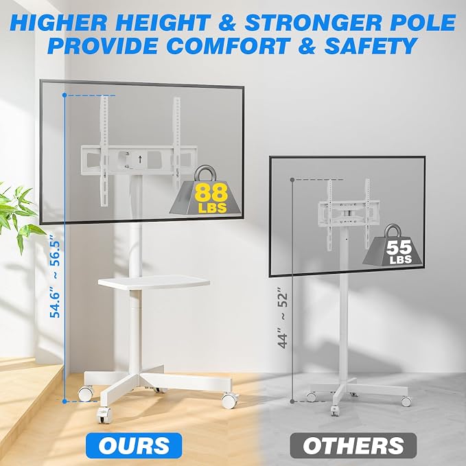 Rolling TV Stand with Shelf for 23-65/32-85 inch TVs up to 88lbs, Portable - Image 2