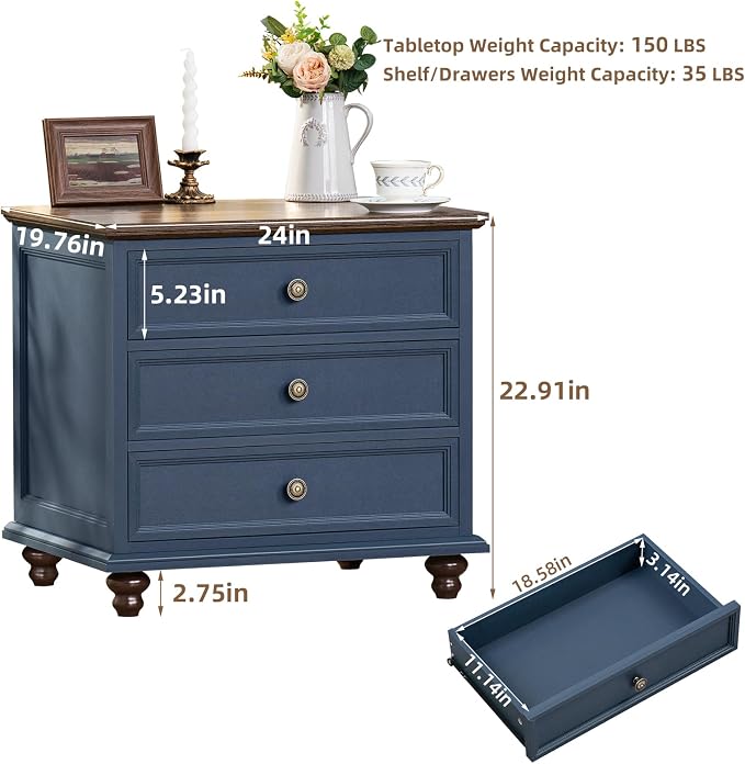 Joaxswe 24" Wide Farmhouse Night Stand Set of 2, Large End Table - Image 3