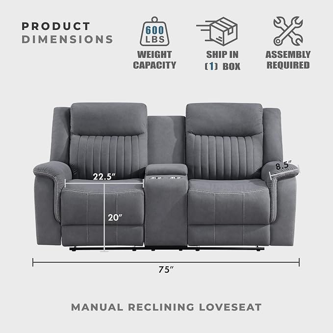 Lexicon Manual Double Reclining Loveseat, Polished Microfiber Manual Wall - Image 4