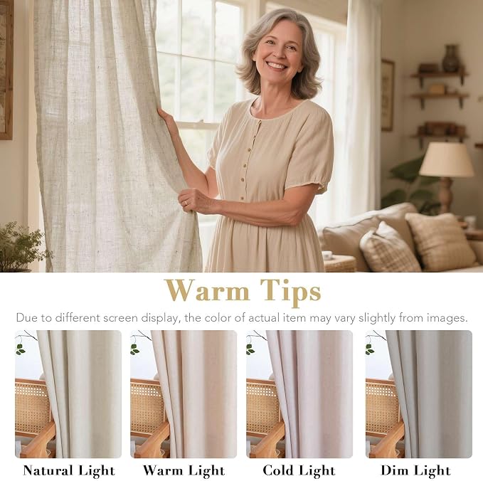 H.VERSAILTEX Living Room Linen Semi Sheer Curtains Nickel Grommet Curtains - Image 3