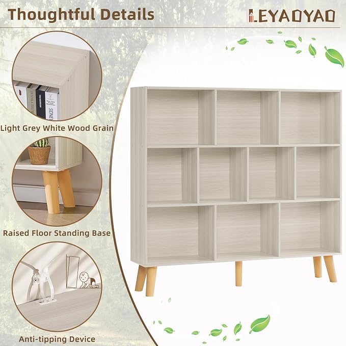 LEYAOYAO 10 Cube Bookshelf, 3 Tier Modern Wide Bookcase - Image 4