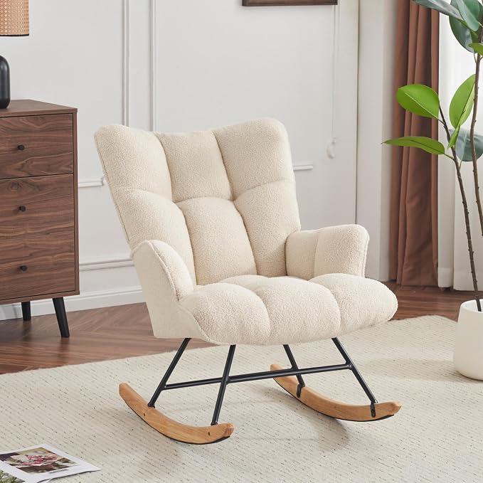 SAETSFEG Rocking Chair Nursery Teddy Upholstered Glider Rocker Rocking Accent by SAETSFEG
