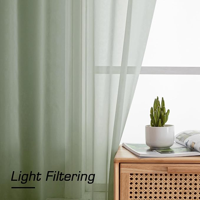Aiyufeng Voile Sheer Sage Green Curtains - Image 2