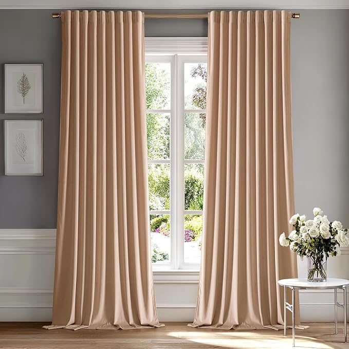 MIULEE Blush Beige Velvet Curtains 90 inches by MIULEE