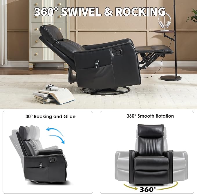 Trustyue Swivel Rocker Recliner Chair, 360° Swivel Recliner - Image 6