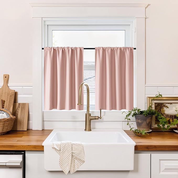RYB HOME 100% Blackout Basement Curtains 30 inches Long, Heat & UV Blocking by RYBHOME