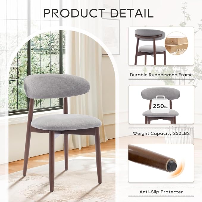 COLAMY Wooden Dining Chairs Set of 6, Modern Fabric Upholstered Dining Room - Image 5