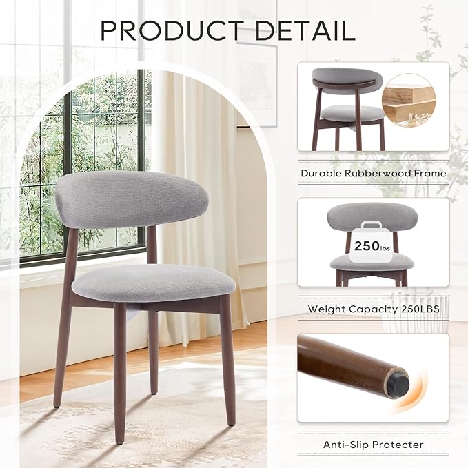 COLAMY Wooden Dining Chairs Set of 2, Modern Fabric Upholstered Dining Room - Image 5