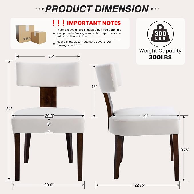 HNY Set of 4 Mid Century Modern Dining Chairs, Farmhouse Velvet Upholstered - Image 2