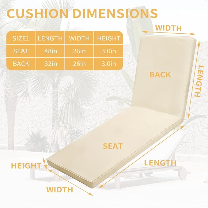 Outdoor Chaise Lounge Cushions for Patio, Lounge Chair Cushions, Waterproof - Image 7
