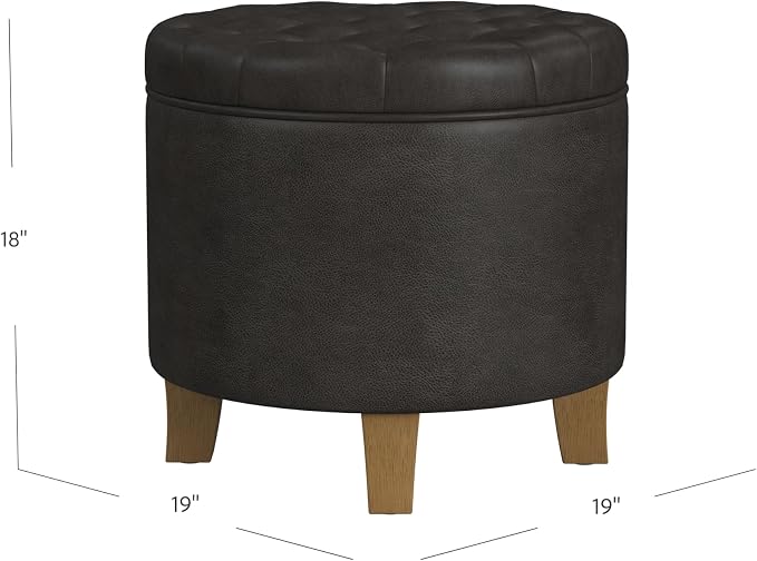 Homepop Home Decor | Upholstered Round Faux Leather Tufted Foot Rest Ottoman | - Image 3
