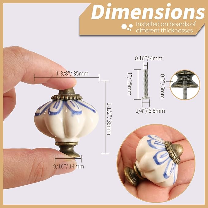 Ivory Pumpkin Knobs 12 Pack Ceramic Cabinet Knobs Vintage Drawer Pulls - Image 4