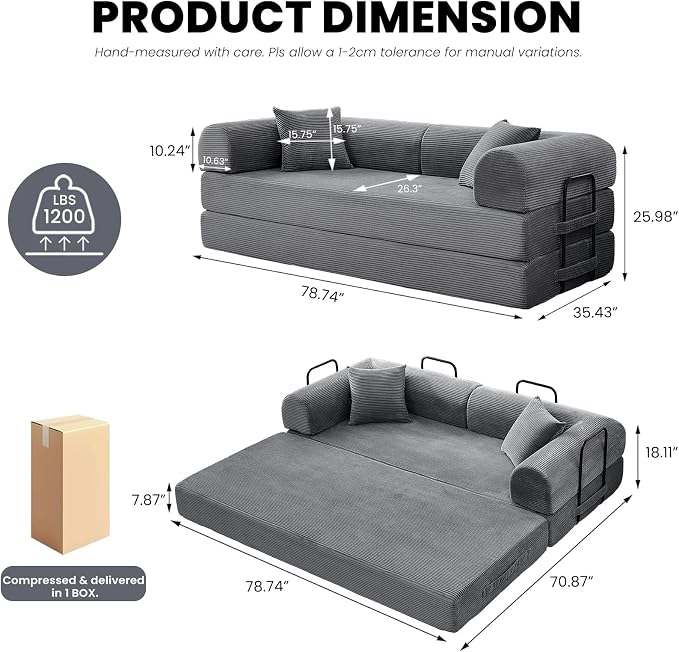79'' Convertible Couch Bed, 5 in 1 Modular Floor Sofa, Folding Sleeper Couch - Image 2