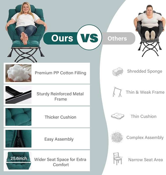MBOOYOME Lazy Chair with Folding Ottoman, Modern Accent Armchair with Armrests - Image 9