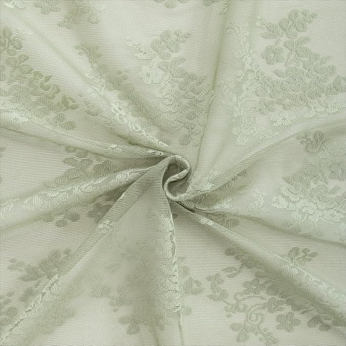 YJ YANJUN Vintage Lace Curtains -Victorian Floral Sage Green 102 inches Curtains - Image 5