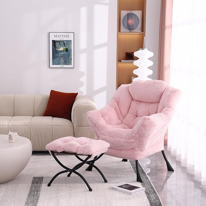 MBOOYOME Lazy Chair with Folding Ottoman, Modern Accent Lounge Armchair with - Image 10