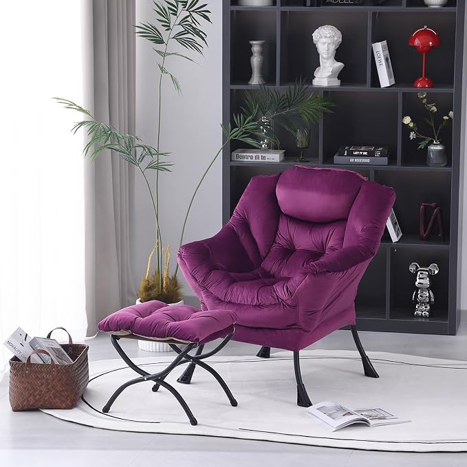 MBOOYOME Lazy Chair with Folding Ottoman, Modern Accent Armchair with Armrests - Image 8