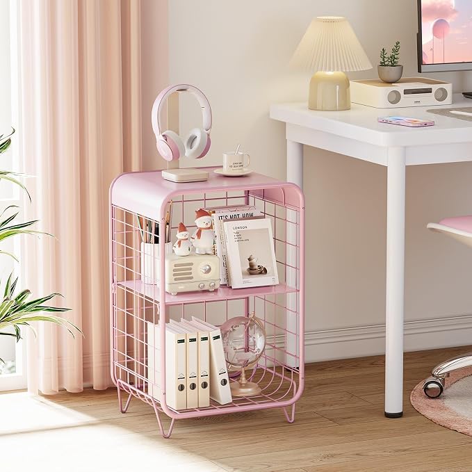 APEXCHASER Cute Kids Pink Nightstand, Metal Side Table, 3 Tier End Table - Image 5