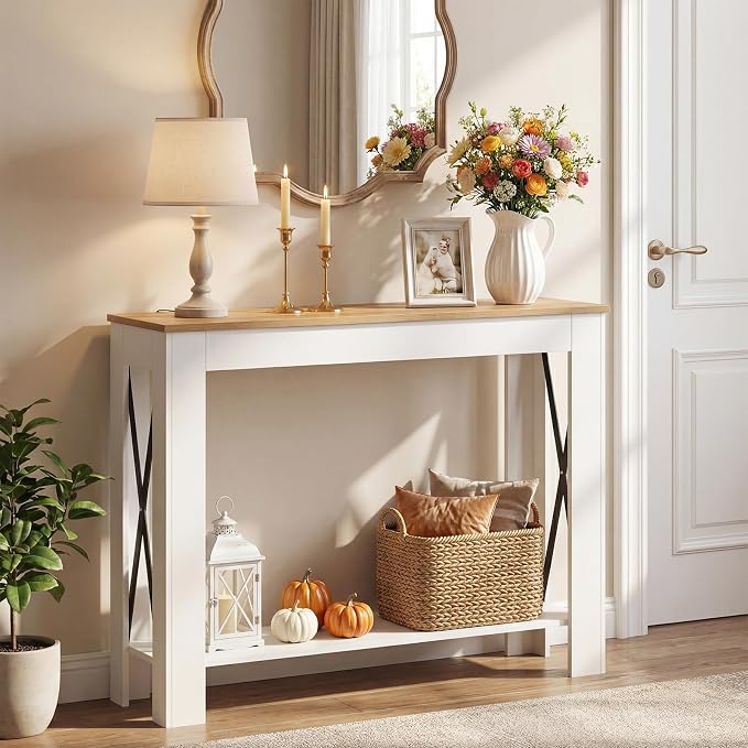 YATINEY Farmhouse Console Table, 39.4'' Small Narrow Entryway Table, Wood Couch - Image 5