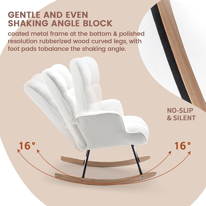 SAETSFEG Rocking Chair Nursery Teddy Upholstered Glider Rocker Rocking Accent - Image 3