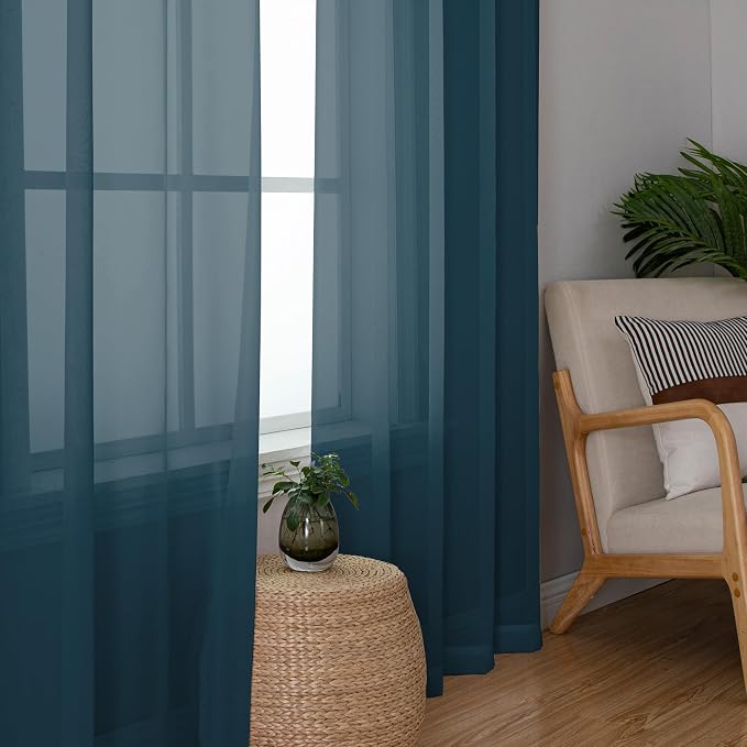 Chyhomenyc Stone Blue Sheer Curtains 45 Inch Long 2 Panels, Light Filtering Rod - Image 7