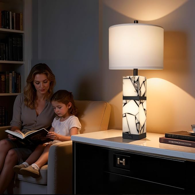 Scenekoy 27" Alabaster Table Lamps Set of 2 - Image 5