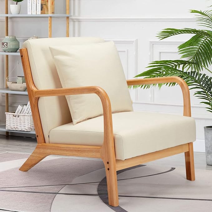 JOMEED Oak Wood Frame Mid Century Modern Accent Leisure Chair - Image 2